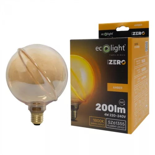Látványos, G130-as (13cm) méretű, borostyánszínű vintage filament LED izzó