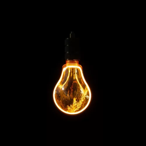 Nagyméretű, A110-es, borostyánszínű vintage LED izzó texturált, hullámos üveggel