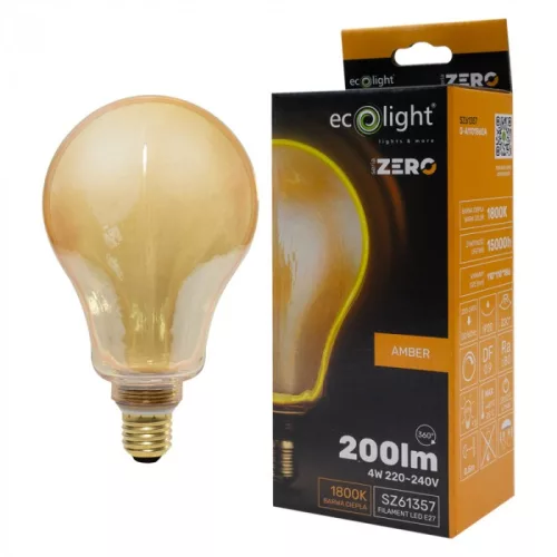 Nagyméretű, A110-es, borostyánszínű vintage LED izzó texturált, hullámos üveggel