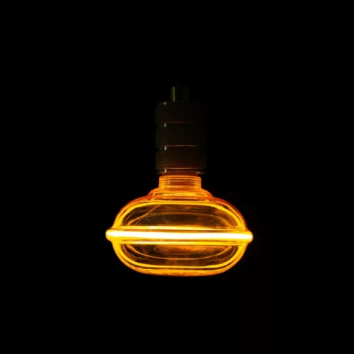Nagyméretű, borostyánszínű G130 vintage LED izzó egyedi, UFO stílusú filamenttel
