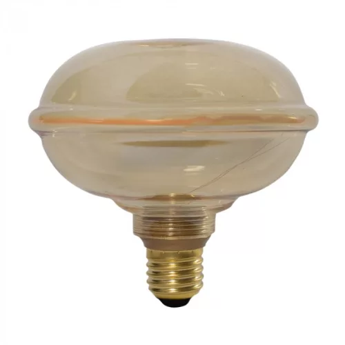 Nagyméretű, borostyánszínű G130 vintage LED izzó egyedi, UFO stílusú filamenttel
