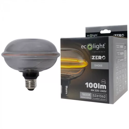 Nagyméretű, füstös üveg színű G130 vintage LED izzó egyedi, UFO stílusú filamenttel