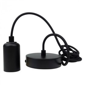 ZERO függesztett lámpafoglalat matt fekete színben, 2 méter hosszú fekete textil kábellel, E27 izzóhoz