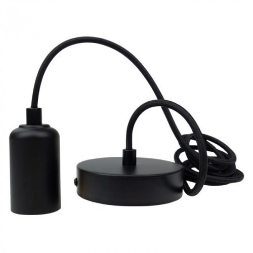 ZERO függesztett lámpafoglalat matt fekete színben, 2 méter hosszú fekete textil kábellel, E27 izzóhoz