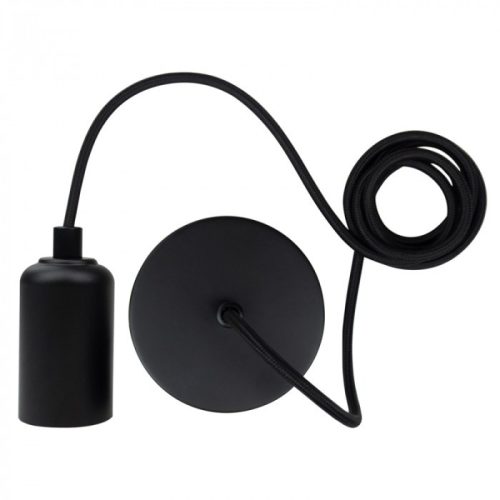 ZERO függesztett lámpafoglalat matt fekete színben, 2 méter hosszú fekete textil kábellel, E27 izzóhoz