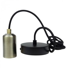 ZERO függesztett lámpafoglalat fényes sárgaréz színben, 2 méter hosszú fekete textil kábellel, E27 izzóhoz