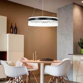   Függesztett gyűrűs kristály csillár lámpa 90W Ø50cm, CCT, Fekete