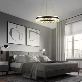   Függesztett elegáns gyűrűs kristály csillár 80W Ø50cm, CCT, Fekete