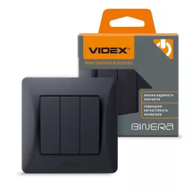   Videx Binera süllyesztett hármas kereszt kapcsoló 3 év garanciával Fekete