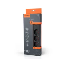   Oncord Professzionális 3-as Hosszabbító Kapcsolóval 2xUSB-A és 1xUSB-C Csatlakozóval 3 Méter Kábel Fekete 230V Max. 3680W 16A IP20 – Videx