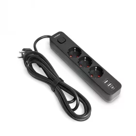   Oncord Professzionális 3-as Hosszabbító Kapcsolóval 2xUSB-A és 1xUSB-C Csatlakozóval 3 Méter Kábel Fekete 230V Max. 3680W 16A IP20 – Videx