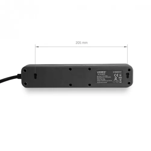 Oncord Professzionális 3-as Hosszabbító Kapcsolóval 2xUSB-A és 1xUSB-C Csatlakozóval 3 Méter Kábel Fekete 230V Max. 3680W 16A IP20 – Videx