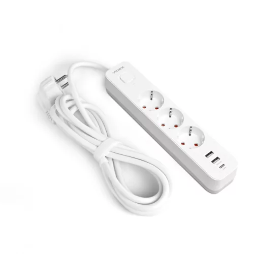 Oncord Professzionális 3-as Hosszabbító Kapcsolóval 2xUSB-A és 1xUSB-C Csatlakozóval 3 Méter Kábel 230V Max. 3680W 16A IP20 – Videx