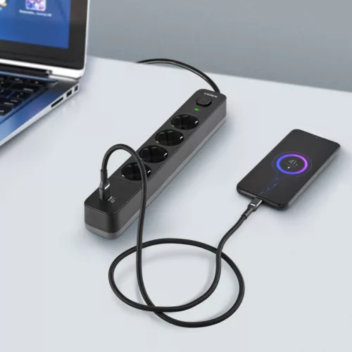 Oncord Professzionális 4-es Hosszabbító Kapcsolóval USB-A és USB-C Csatlakozóval 3 Méter Kábel Fekete 230V Max. 3680W 16A IP20 – Videx