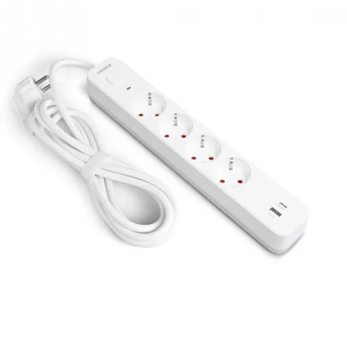 Oncord Professzionális 4-es Hosszabbító Kapcsolóval USB-A és USB-C Csatlakozóval 3 Méter Kábel 230V Max. 3680W 16A IP20 – Videx