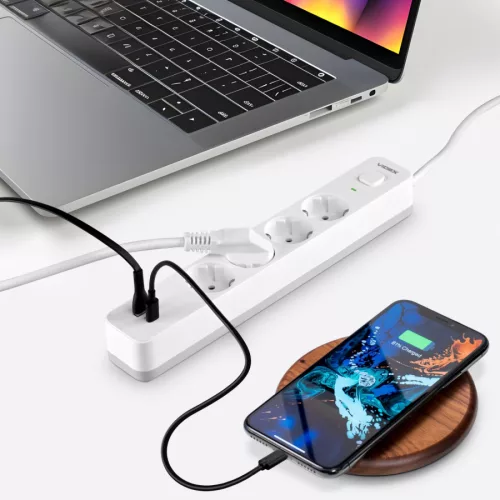 Oncord Professzionális 4-es Hosszabbító Kapcsolóval USB-A és USB-C Csatlakozóval 3 Méter Kábel 230V Max. 3680W 16A IP20 – Videx