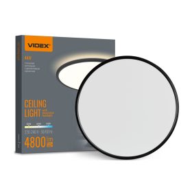 Videx IP54 vízálló, kerek CCT LED mennyezeti lámpa, fekete, 4800lm fényerővel, 50cm átmérővel