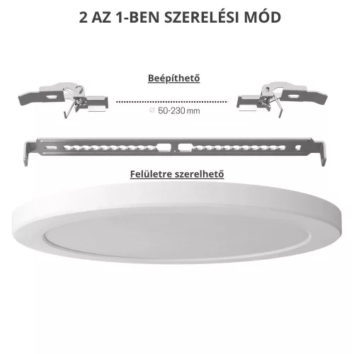 VIDEX 24W-os kerek LED mennyezeti lámpa, süllyeszthető és falon kívüli telepítési lehetőséggel, 3CCT színhőmérséklet állítással.