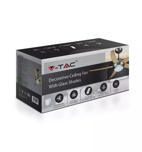 V-TAC mennyezeti ventilátor lámpa – 5 fa lapát – 2×E27 foglalat – távirányítóval