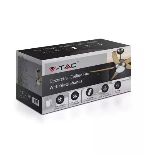 V-TAC mennyezeti ventilátor lámpa – 5 fa lapát – 2×E27 foglalat – távirányítóval