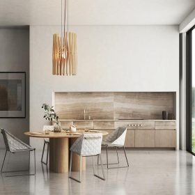   Skandináv stílusú függesztett fa lámpa E27 foglalattal Ø380x650