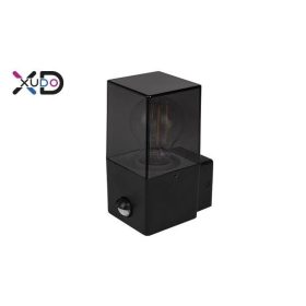   Homlokzati lámpa szögletes, mozgásérzékelővel, fekete plexivel, E27-es foglalattal fekete