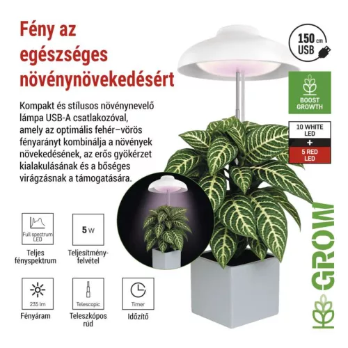 EMOS 39 LED-es teljes spektrumú burás növénynevelő lámpa időzítővel