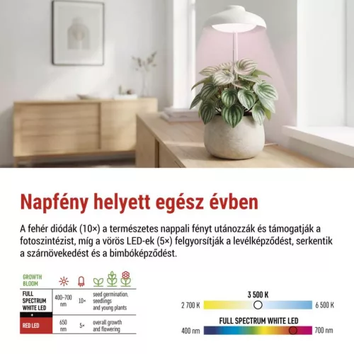 EMOS 39 LED-es teljes spektrumú burás növénynevelő lámpa időzítővel