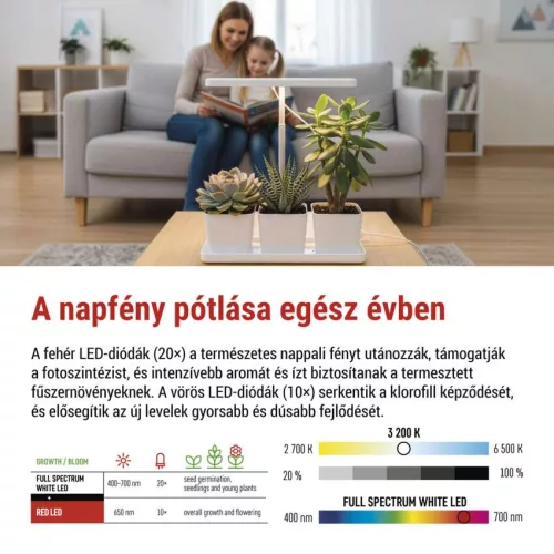 EMOS komplett növénynevelő szett 30 LED-es lámpával és 3 darab ültetőládával