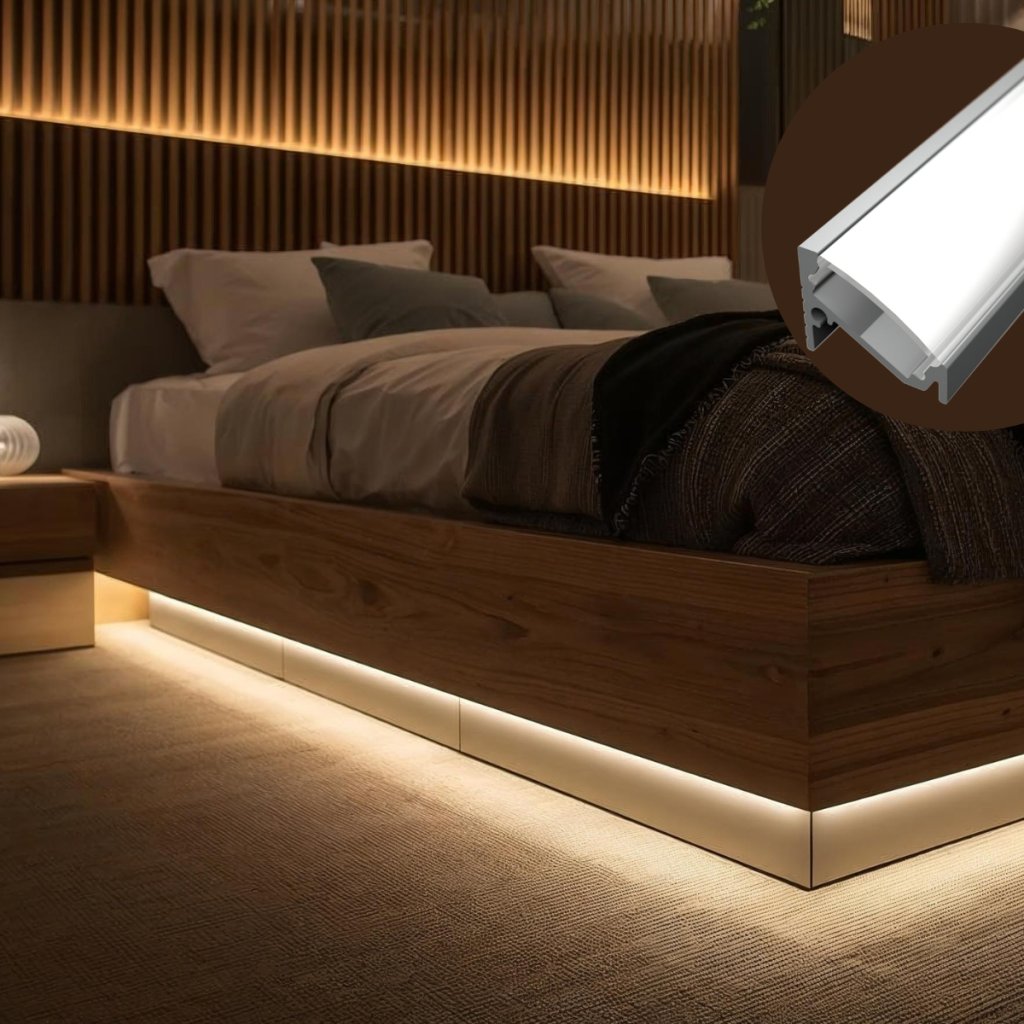 Ágya alatti világítás sarok alumínium led profilba szerelt LED szalaggal
