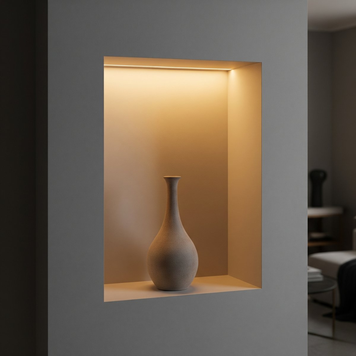 Falfülke dekoráció kiemelése rejtett COB LED szalag világítással